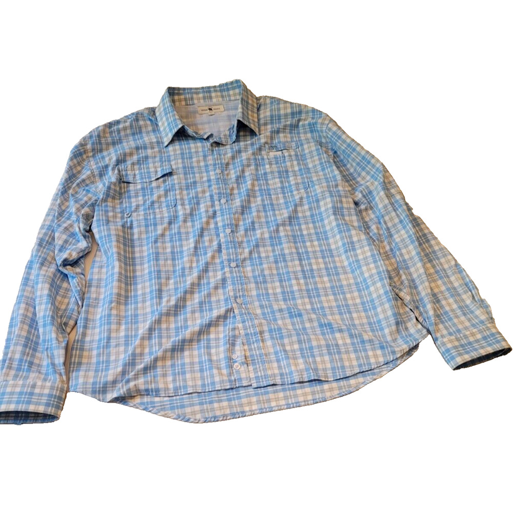Onward Reserve Shirt‎ Mens XXL Vented Fishing Lightweight Plaid Blue Button Up